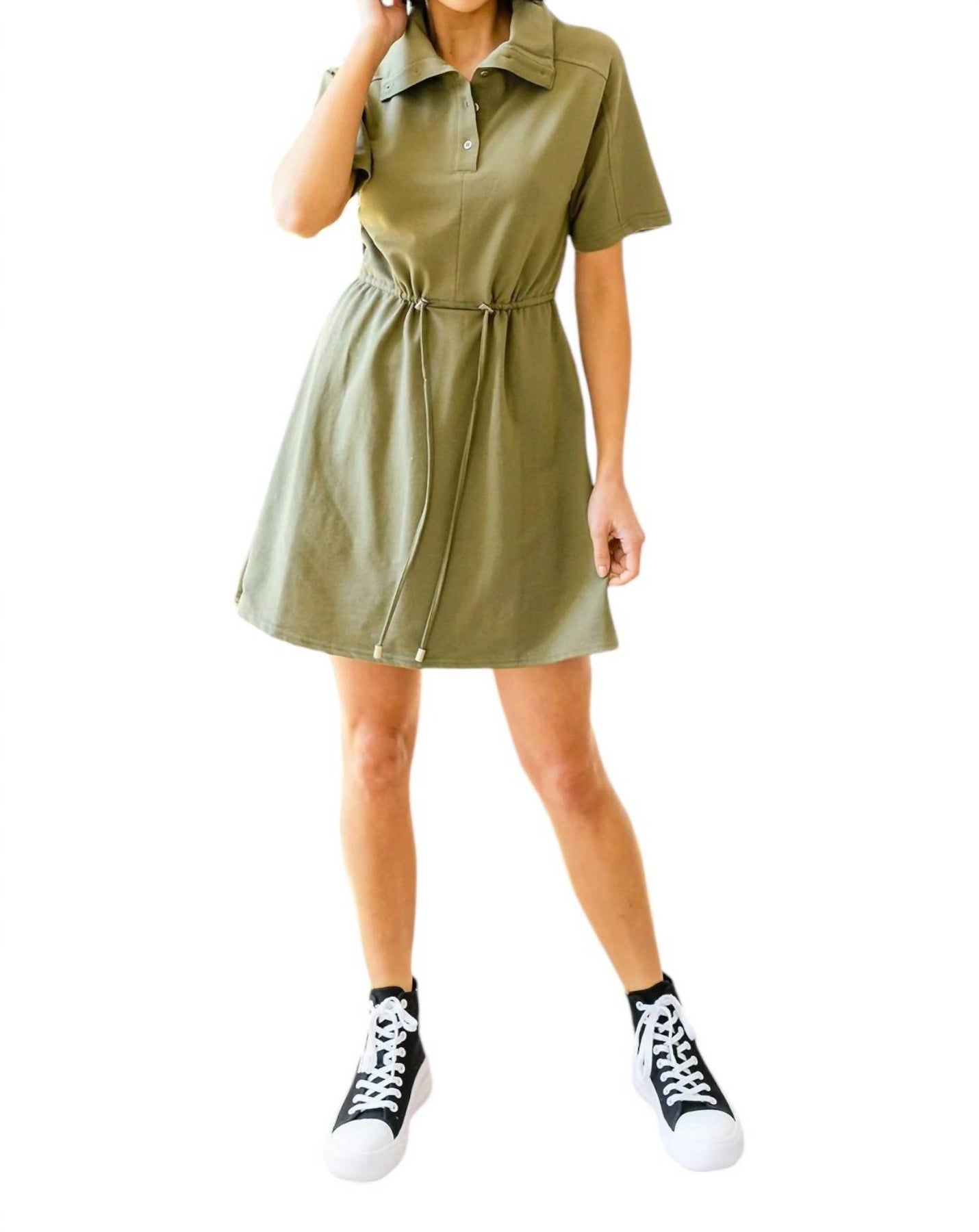 Darla Knopf Up Kleid mit Kragen in Oliv