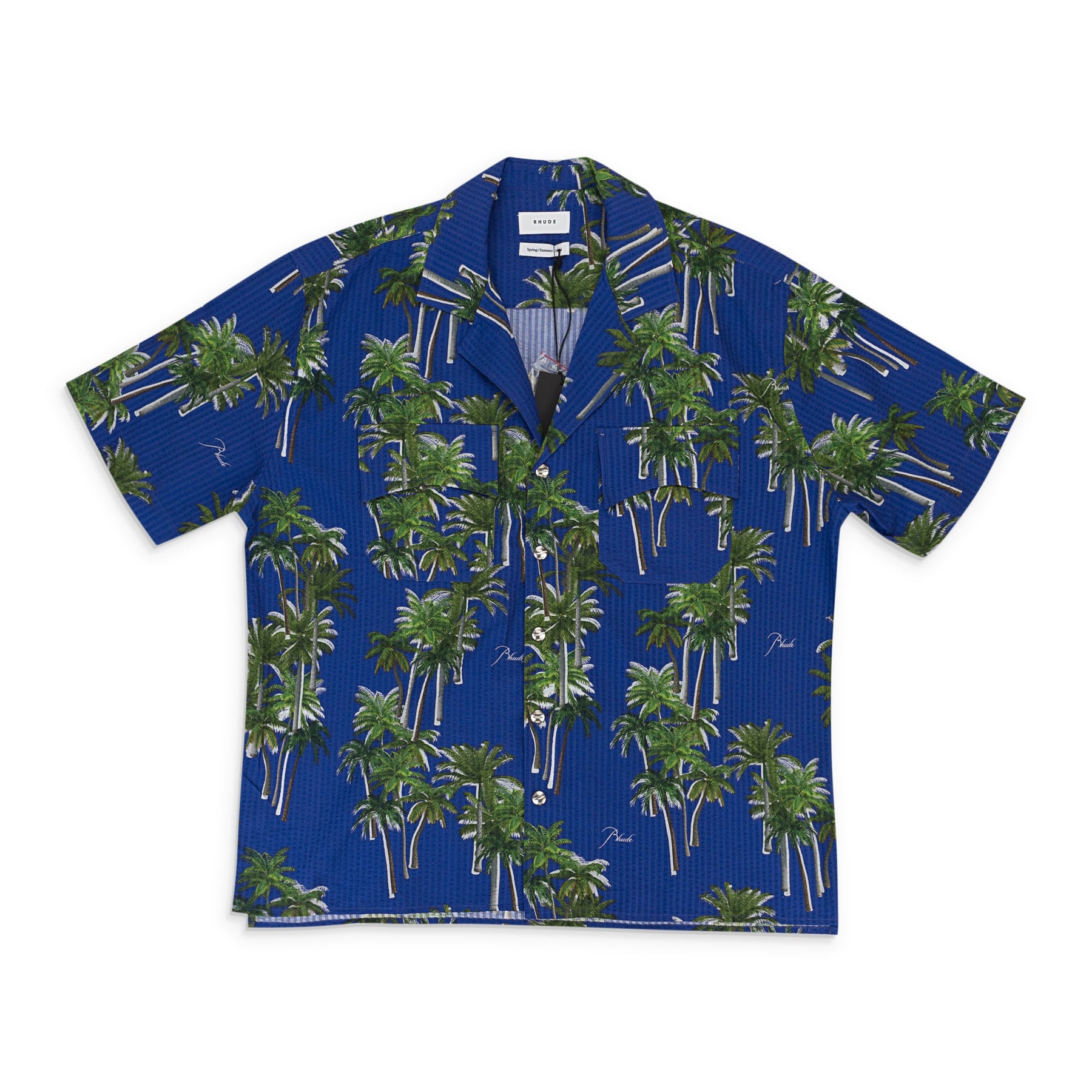 SEARSUCKER HAWAIIAN Blau/Grün Knopf-UP Hemd