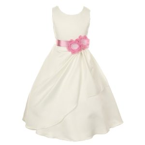 Elfenbein-Rosen-Brautkleid für kleine Mädchen aus mattem Satin mit Pailletten und Blumen für besondere Anlässe, Größe 2–6