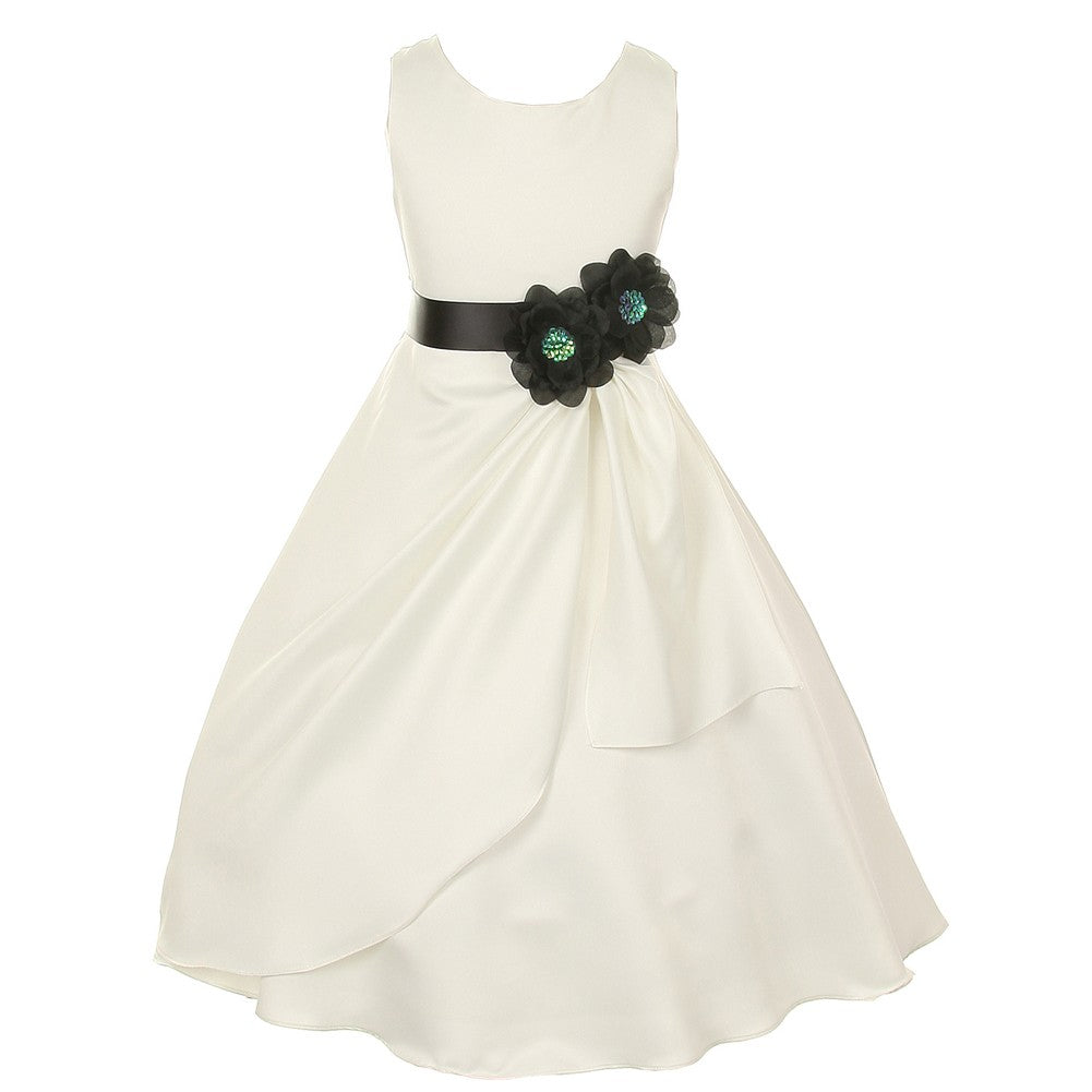 Große Mädchen Elfenbein schwarz Braut Dull Satin Pailletten Blumen Anlass Kleid 8-14