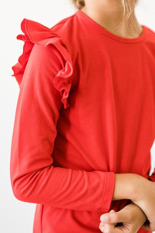 Rotes L/S Rüschen T-Shirt