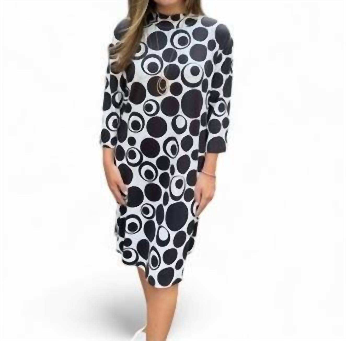 Kleid mit V-Ausschnitt in Schwarz/Weiß