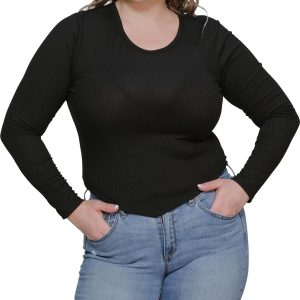 Geripptes Pulloveroberteil für Junioren und Damen mit Rundhalsausschnitt
