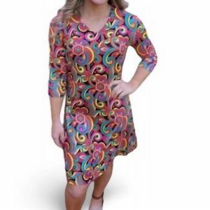 Kleid mit Blumendruck und V-Ausschnitt in Schwarz-Multi