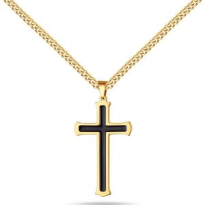18k Gold Schwarzes modernes Kreuz Halskette