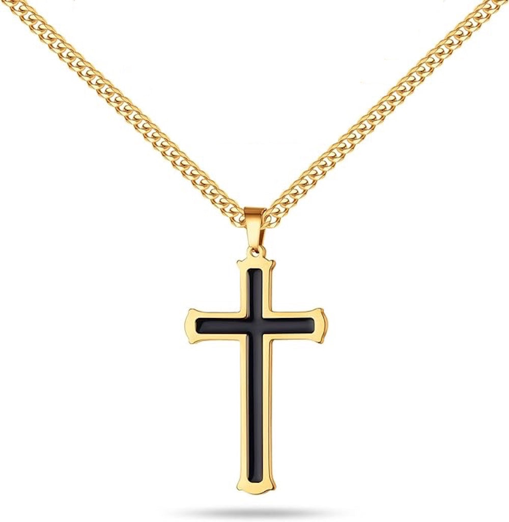 18k Gold Schwarzes modernes Kreuz Halskette