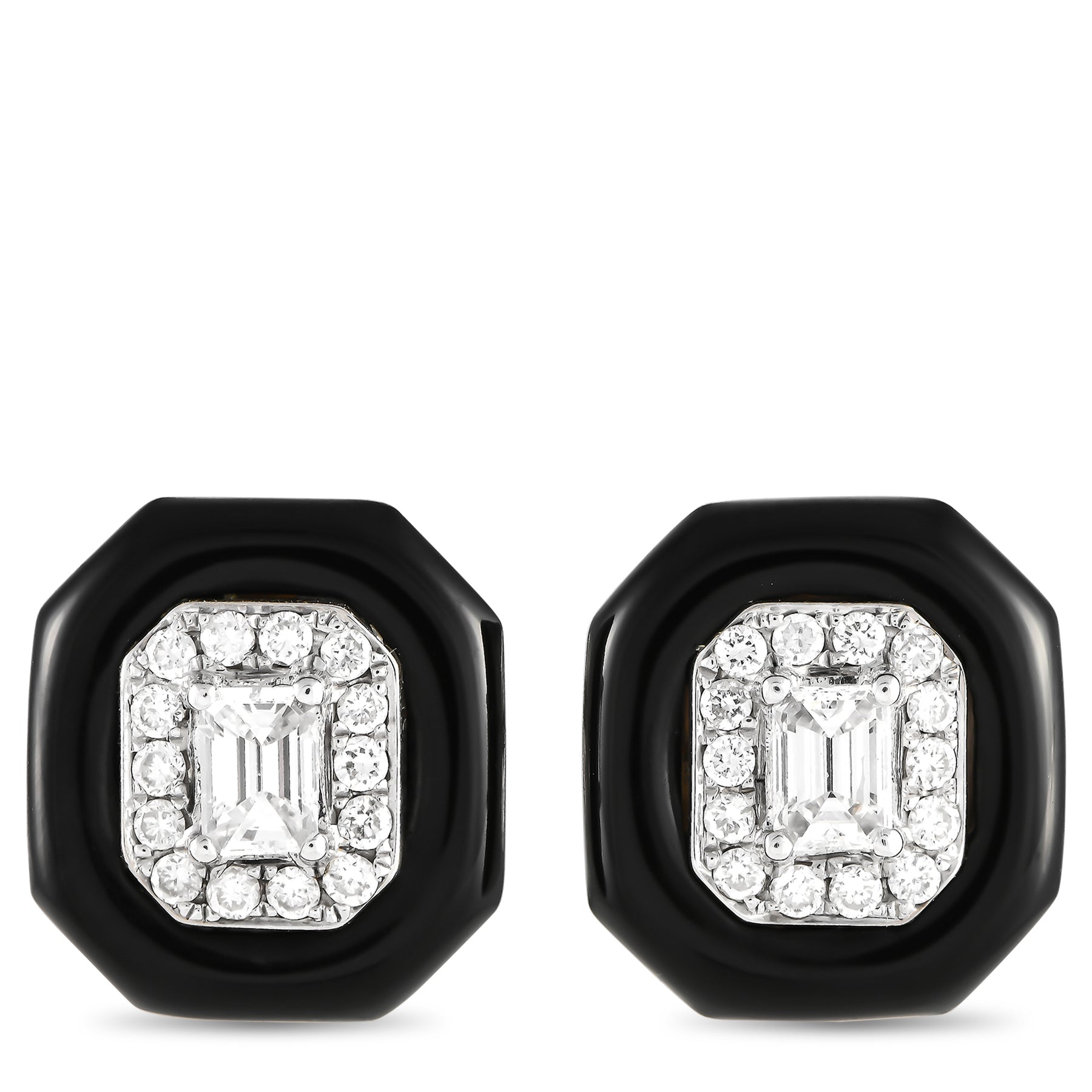 LB Exclusive 18K Weißgold 0.45ct Diamant und Onyx Ohrringe MF03 -072624