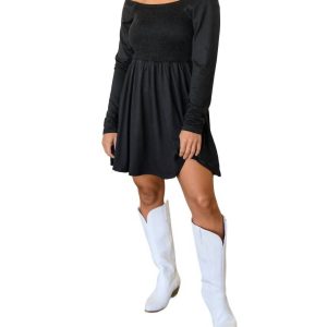 Picture Perfect Langarm-Hosenrock-Kleid in Schwarz 7732554465340