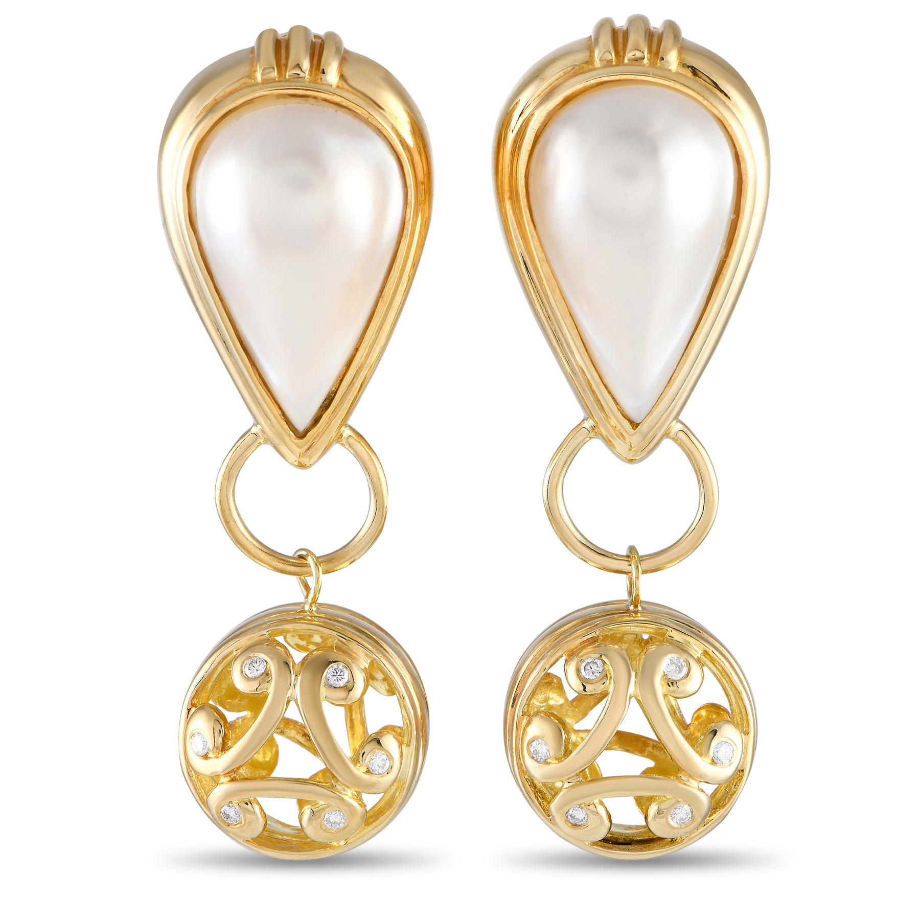 LB Exclusive 18K Gelbgold 0.12ct Diamant und Mabe Perle Clip-On Ohrringe MF18 -072624