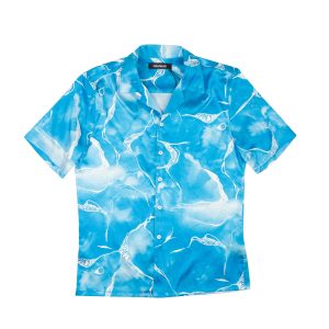Blaues Miracle Batikmuster Seidenhemd mit Knopfleiste
