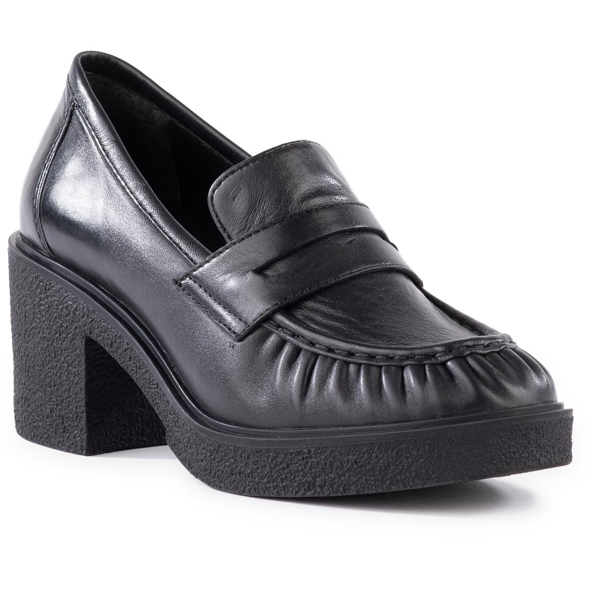 Hohe Tee Block Ferse Leder Loafer Absatzschuhe