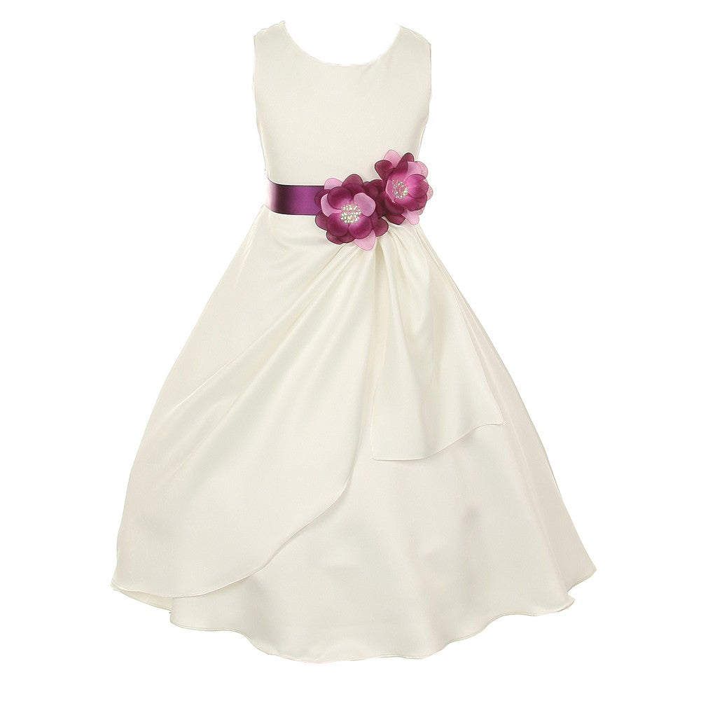 Kleine Mädchen Elfenbein Pflaume Braut Dull Satin Pailletten Blumen Anlass Kleid 2-6