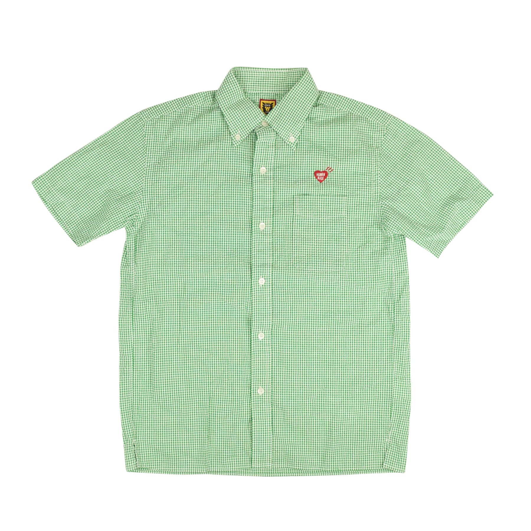 Grünes Seersucker Check Kurzarmshirt