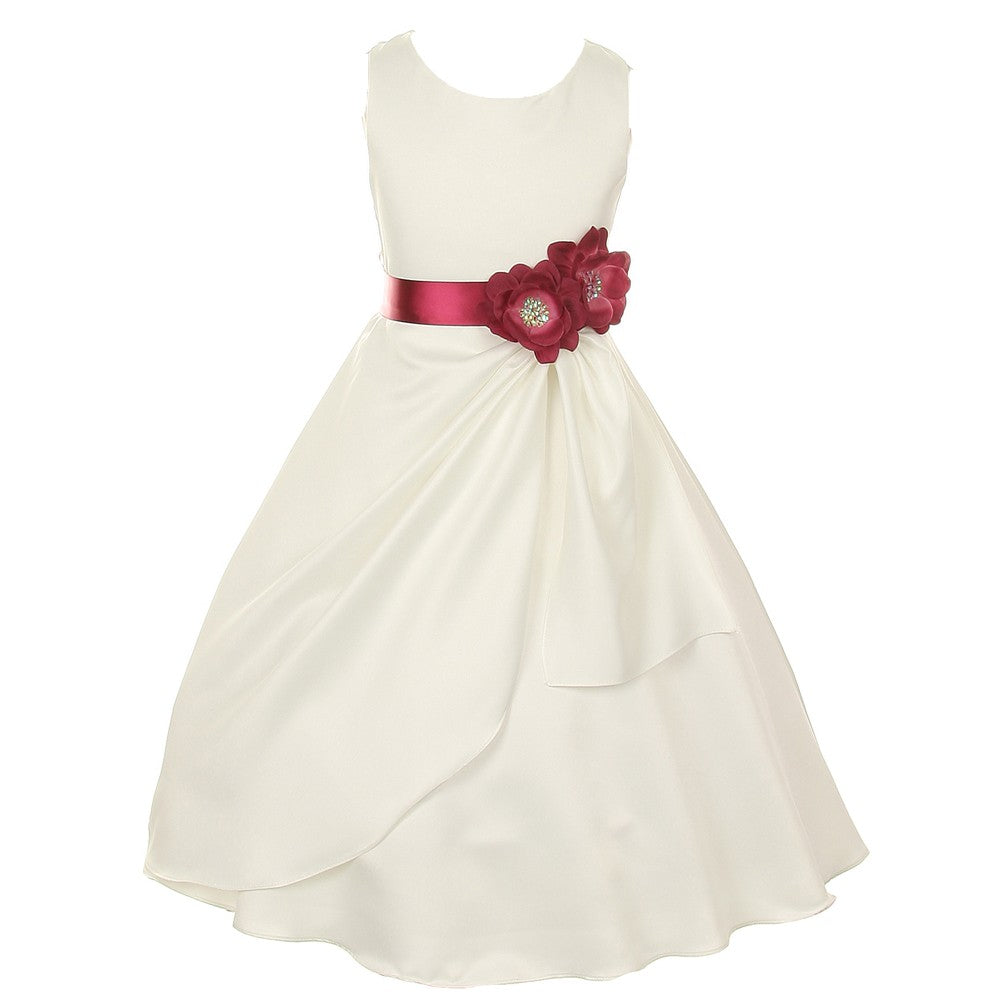 Kleine Mädchen Elfenbein Burgund Braut Dull Satin Pailletten Blumen Anlass Kleid 2-6