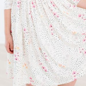 Whimsical Wildflowers 3/4-Ärmel Tasche Twirl Kleid