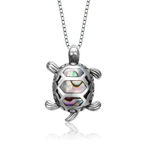 Sterling Silber Weißgold vergoldet Abalone Anhänger Halskette