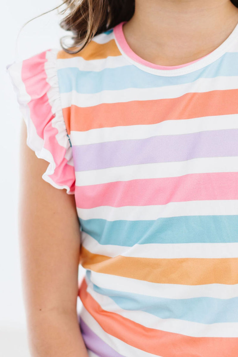 Frühling Streifen S/S Rüschen T-Shirt