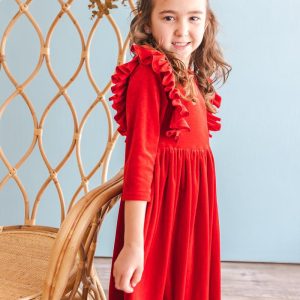 Rotes Samt-Rüschen-Twirl-Kleid