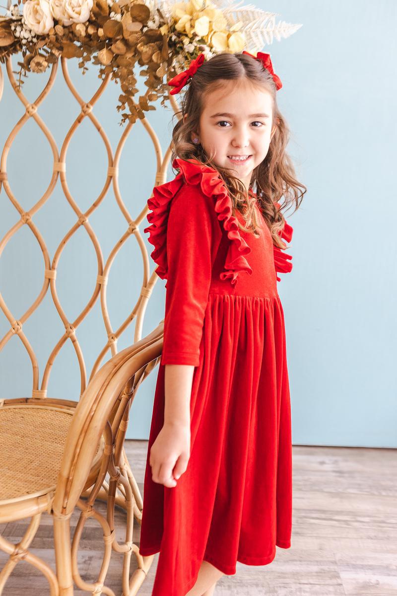 Roter Samt Rüschen Twirl Kleid