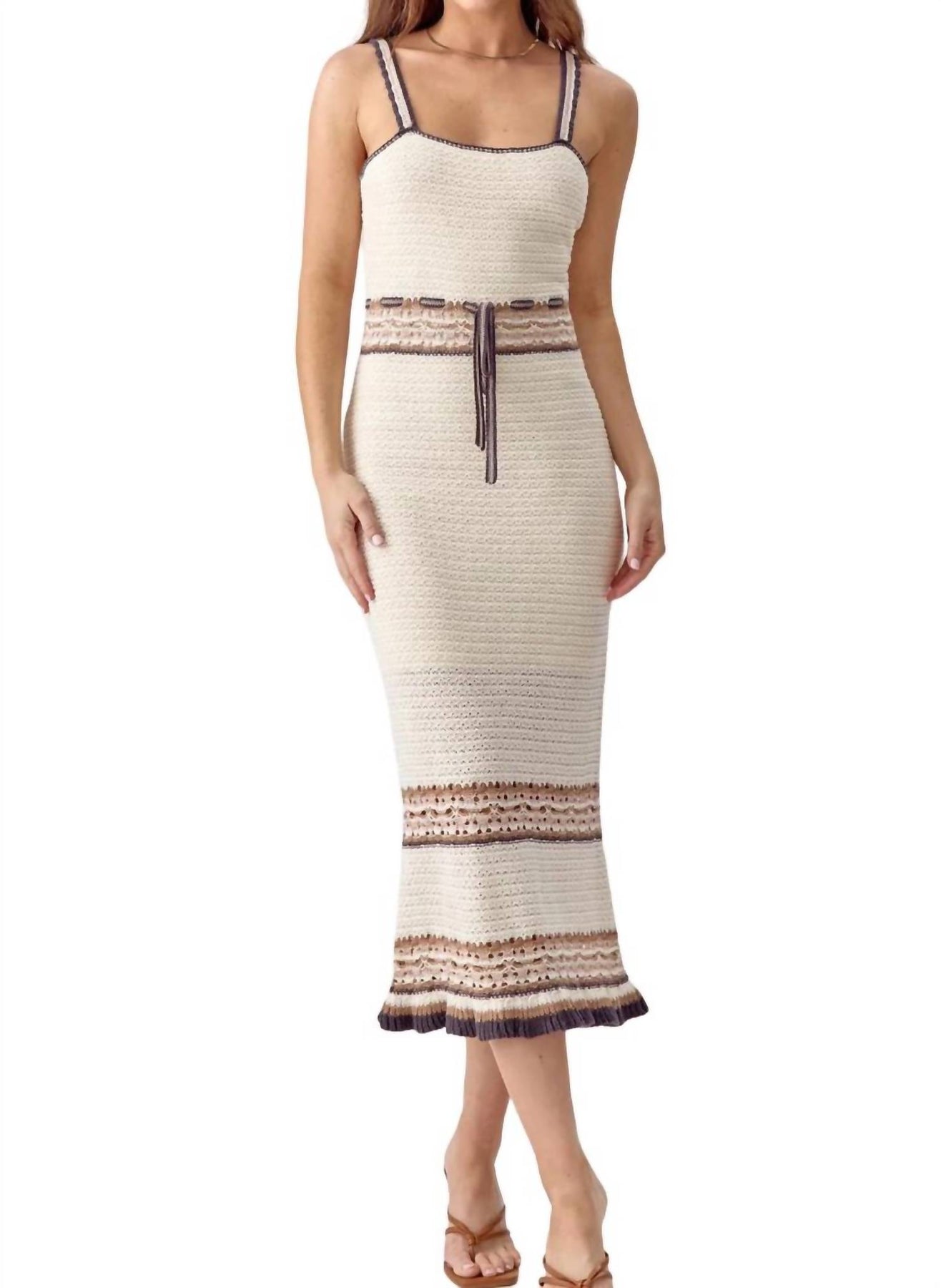 Brooklyn Crochet Midikleid in Natur/Schwarz