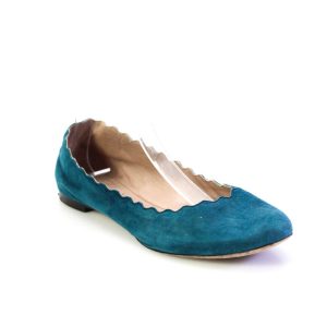 Chloe Damen dunkelgrün Wildleder Scalloped Ballerinas Schuhe