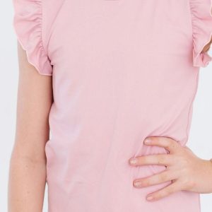Vintage-Rosa-Kurzarm-T-Shirt mit Rüschen