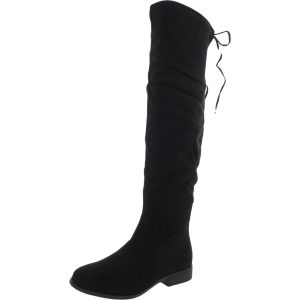 Hohe, oberschenkelhohe Stiefel aus Wildlederimitat