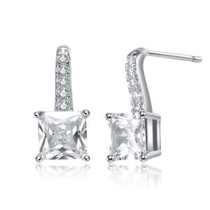 Weißgold überzogen mit Princess-Cut Zirkonia Solitaire Ohrringe