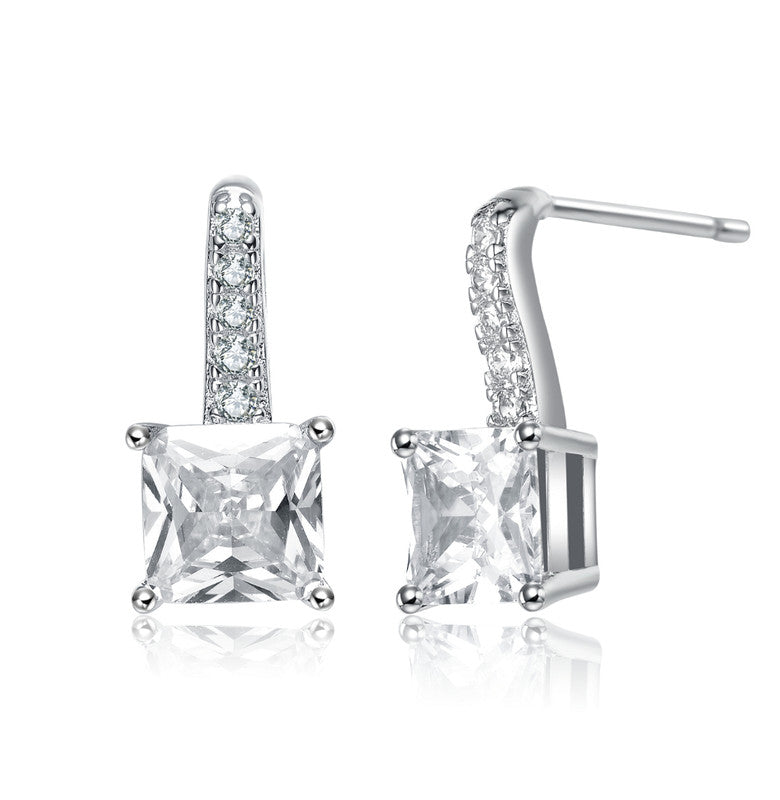 Weißgold überzogen mit Princess-Cut Zirkonia Solitaire Ohrringe