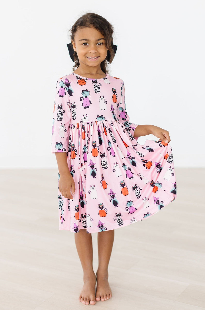 Purr-fekt Spooky 3/4-Ärmel Tasche Twirl Kleid