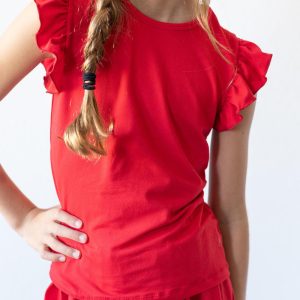 Rotes S/S-Rüschen-T-Shirt