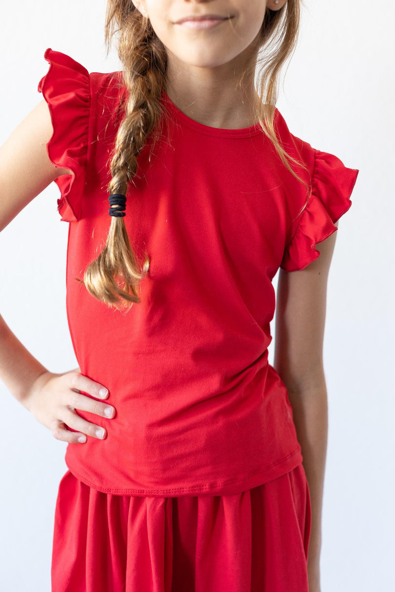 Rotes S/S Rüschen T-Shirt