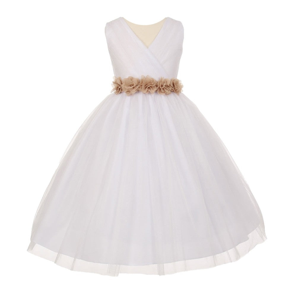 Große Mädchen Weiß Champagner Chiffon Blumen Tüll Junior Brautjungfernkleid 8-14