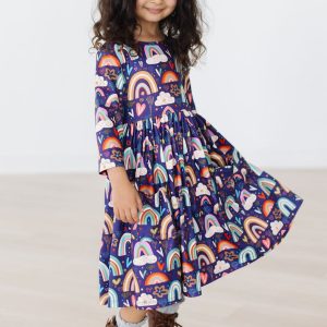 Midnight Rainbow 3/4-Ärmel-Taschen-Twirl-Kleid