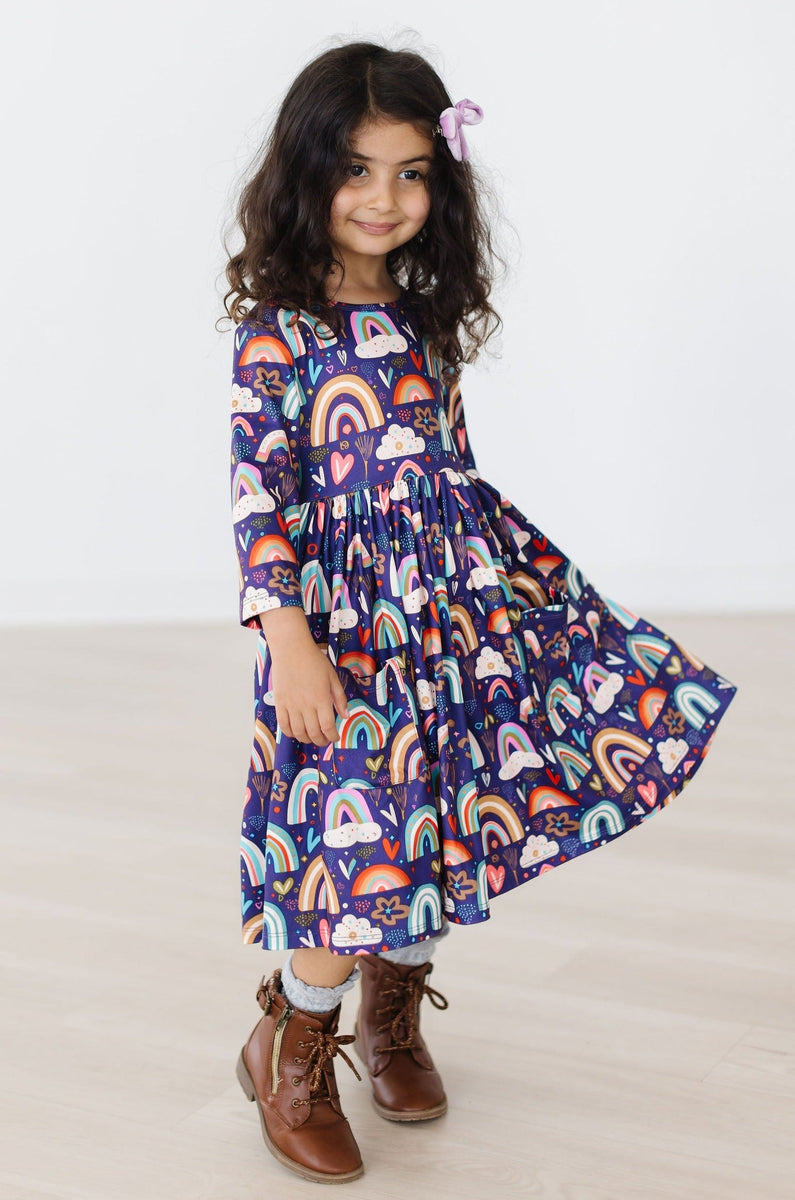 Midnight Rainbow 3/4-Ärmel Tasche Twirl Kleid