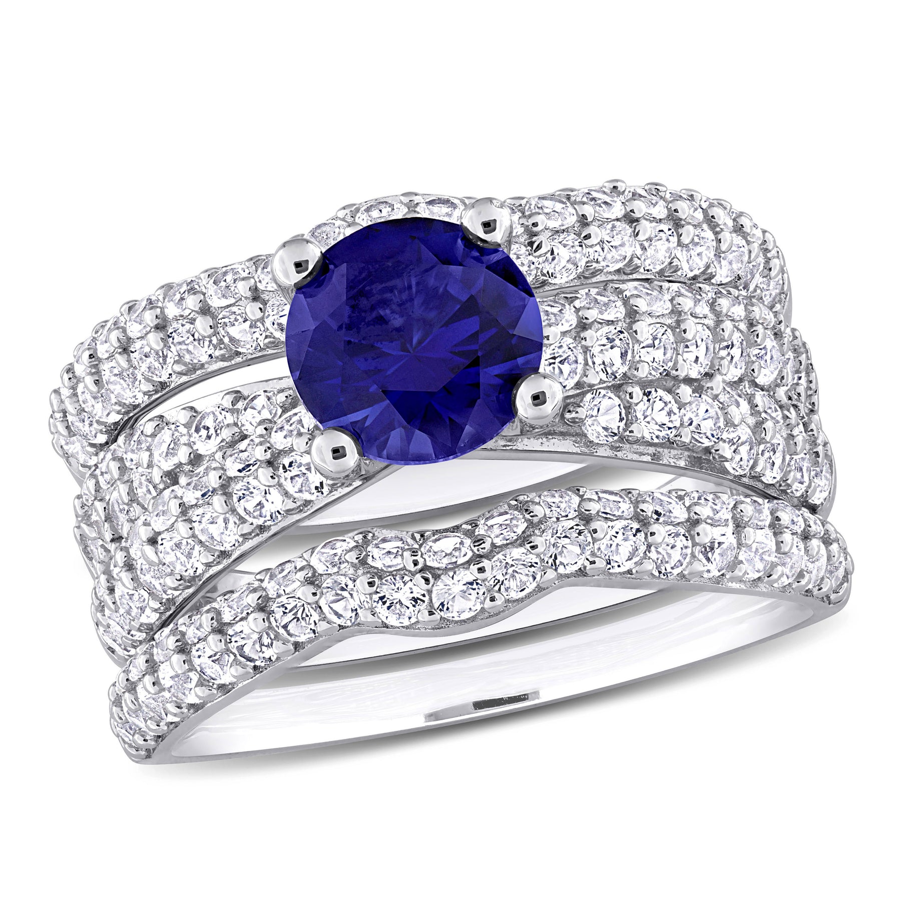 Mimi & Max 4 3/4ct TGW kreierte blauen Saphir und schuf weißen Saphir Brautring Set in Sterling Silber