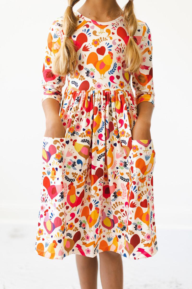 Kleine rote Henne 3/4 Ärmel Tasche Twirl Kleid