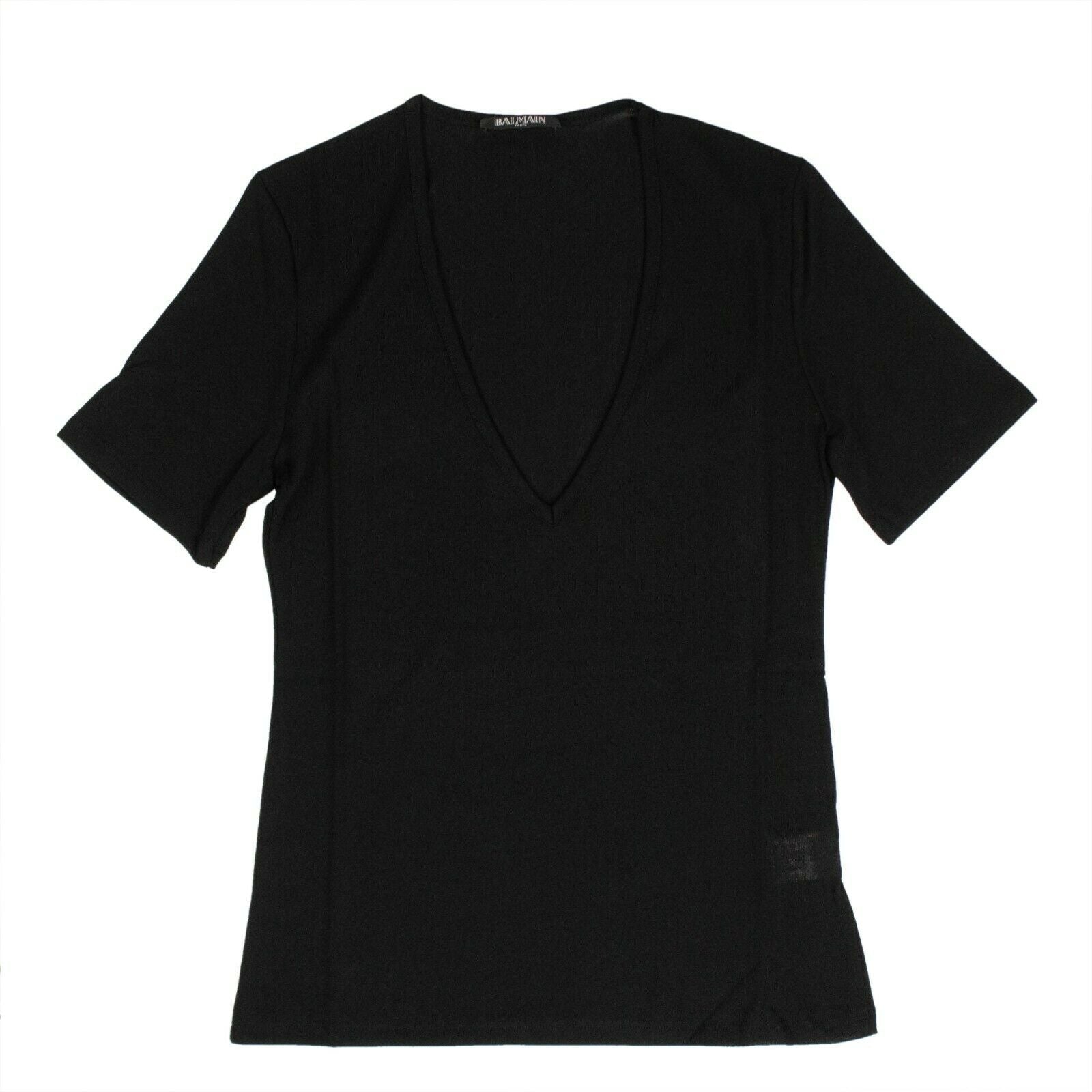 Damen Kurzarm Deep V Neck Strick T-Shirt – Schwarz