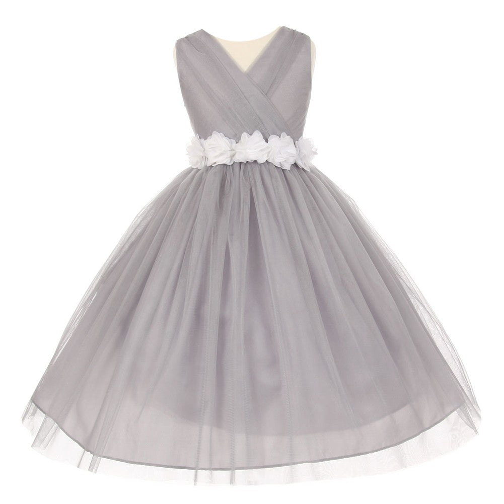 Große Mädchen Silber Weiß Chiffon Blumen Tüll Junior Brautjungfernkleid 8-14