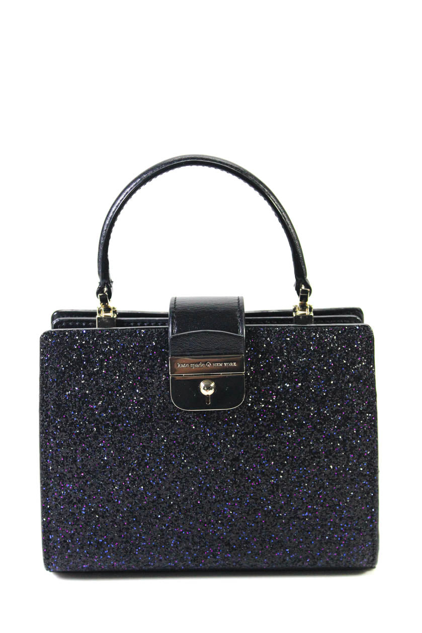 Kate Spade Damen Leder Glitzer goldfarben Kettenriemen Tragegriff Tasche Schwarz