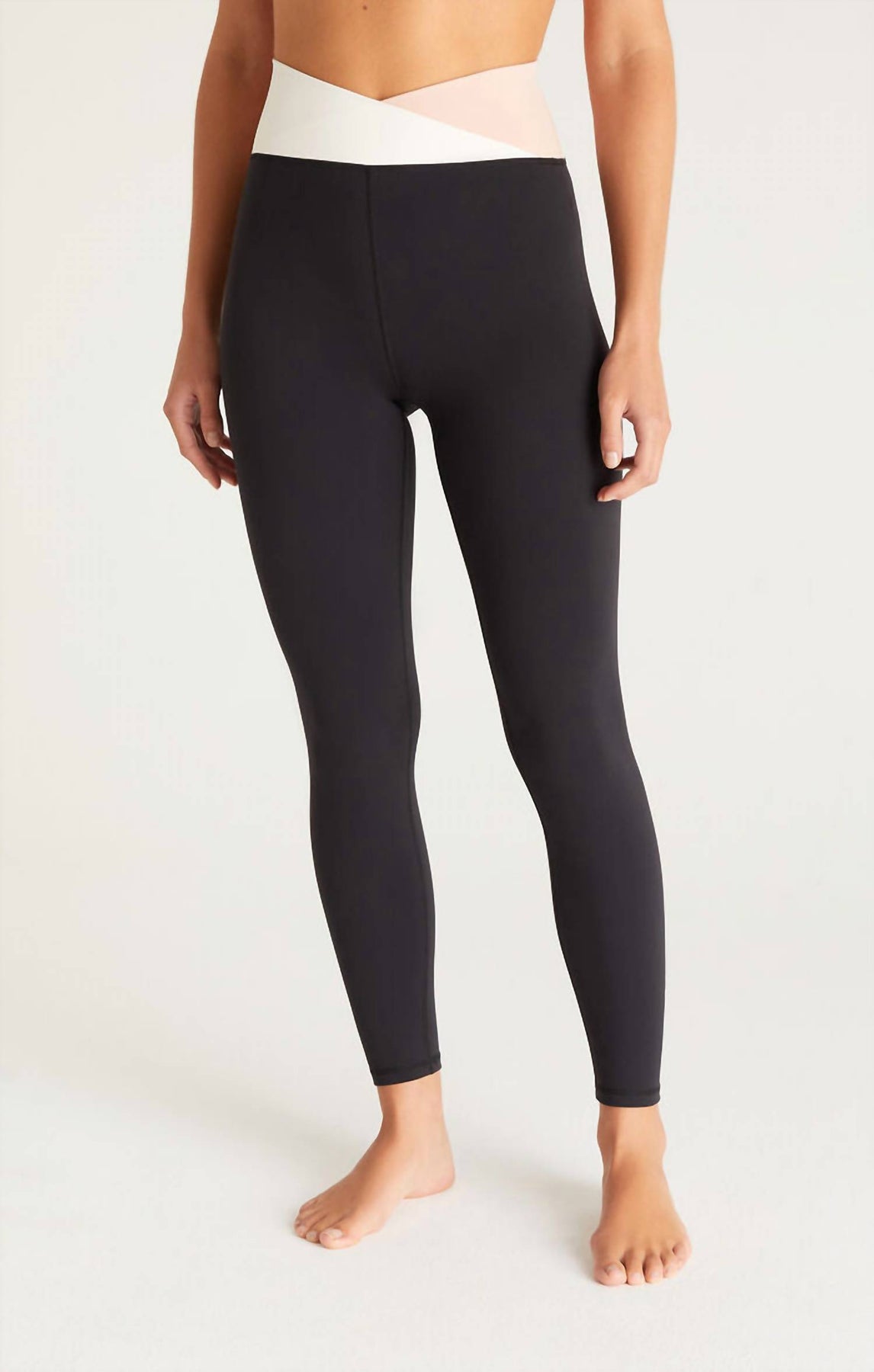 Damen Kontrast Crossover 7/8 Legging in schwarz