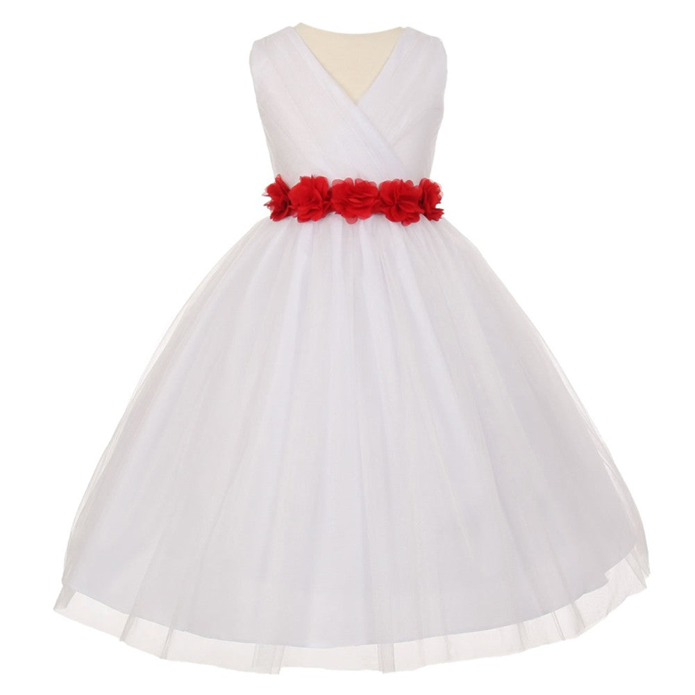 Große Mädchen Weiß Rot Chiffon Blumen Tüll Junior Brautjungfernkleid 8-14