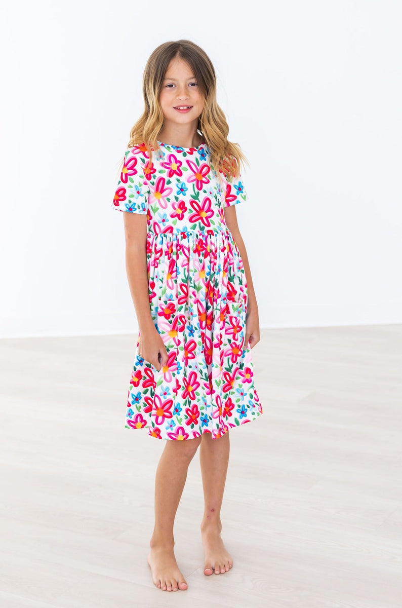 Neon mit Blumenmuster S/S Tasche Twirl Kleid