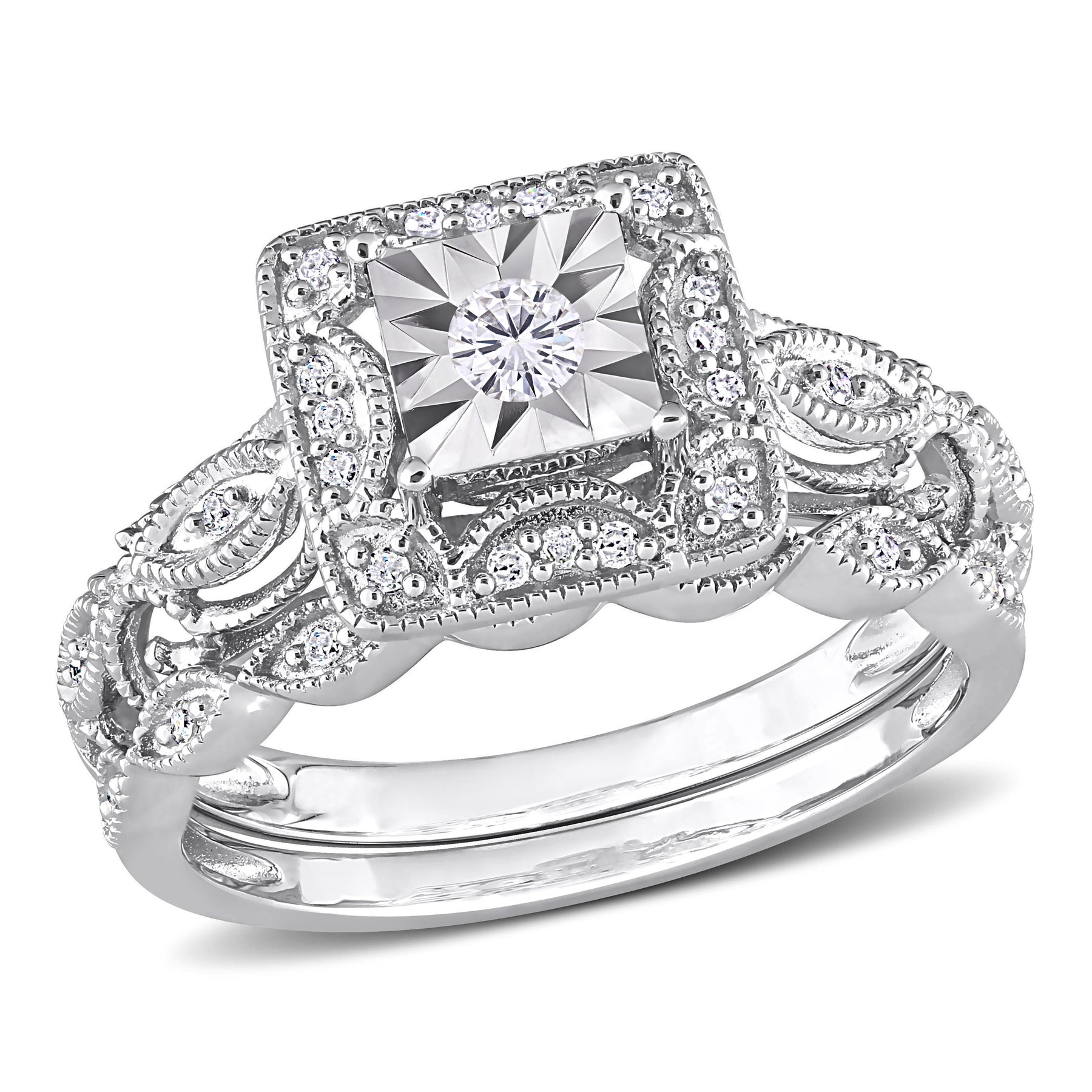 Mimi & Max 1/5ct TDW Diamant Quadrat Halo Brautring Set in Sterling Silber