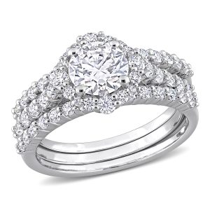 Mimi & Max 2ct DEW Created Moissanit Halo Brautring-Set aus Sterlingsilber