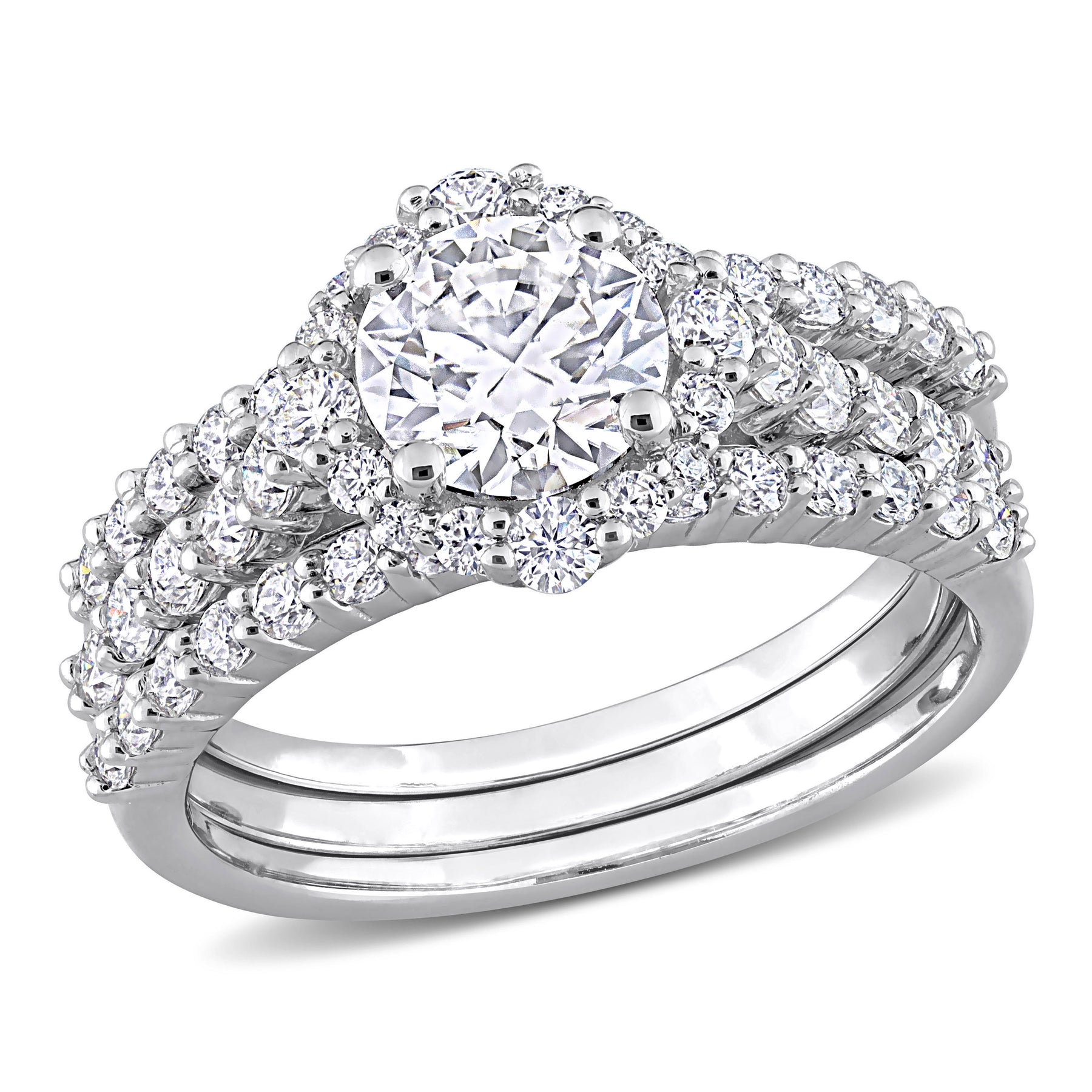 Mimi & Max 2ct DEW erstellt Moissanit Halo Brautring in Sterling Silber
