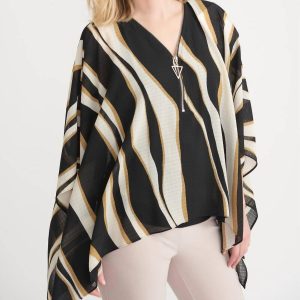 Waves Top mit Reißverschluss in Schwarz/Beige/Creme