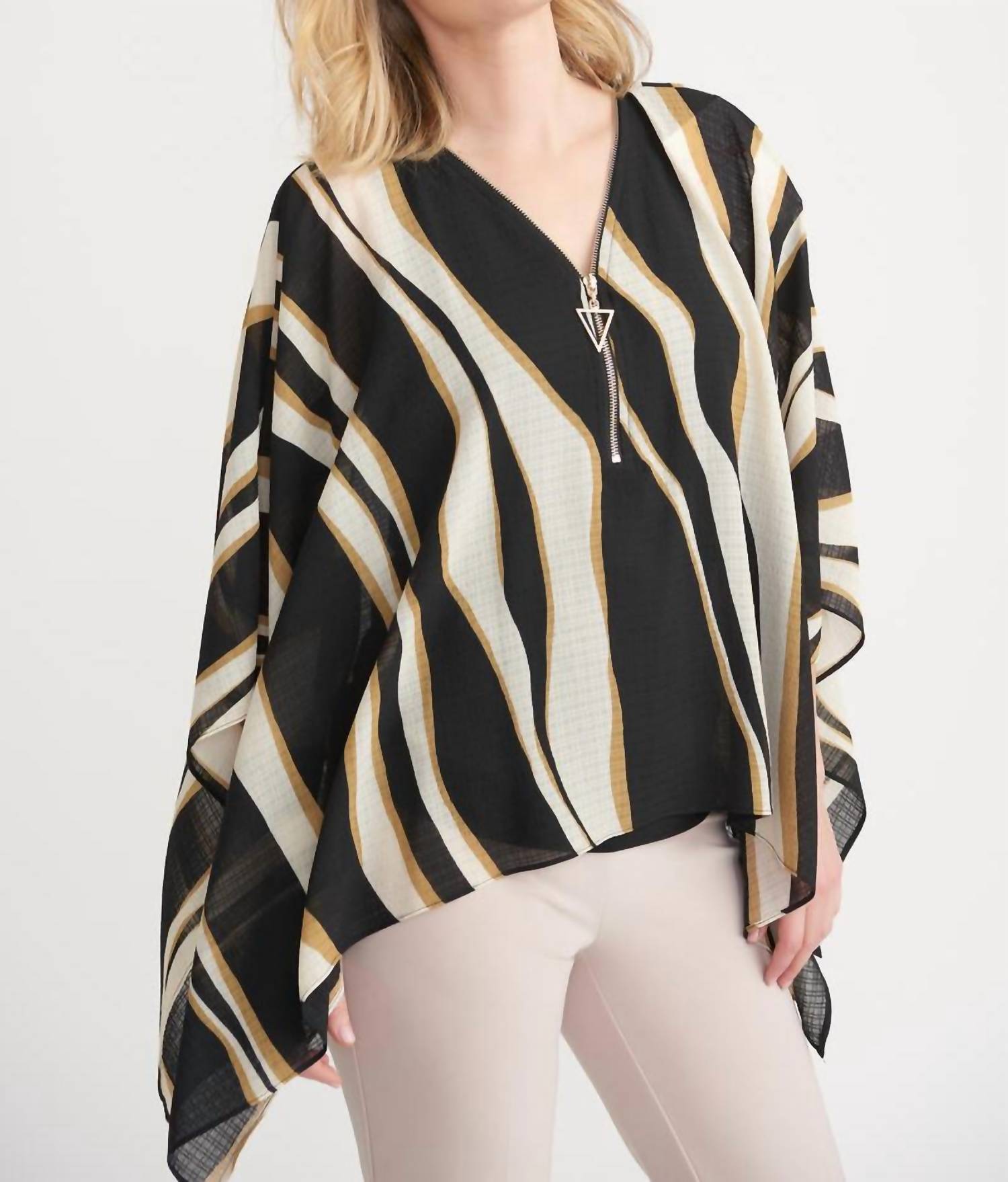 Waves Top mit Reißverschluss in Schwarz/Beige/Creme