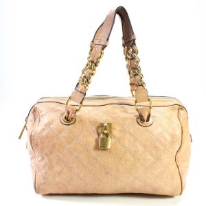 Marc Jacobs Damen-Schultertasche Westdie aus gestepptem goldfarbenem Leder in Beige