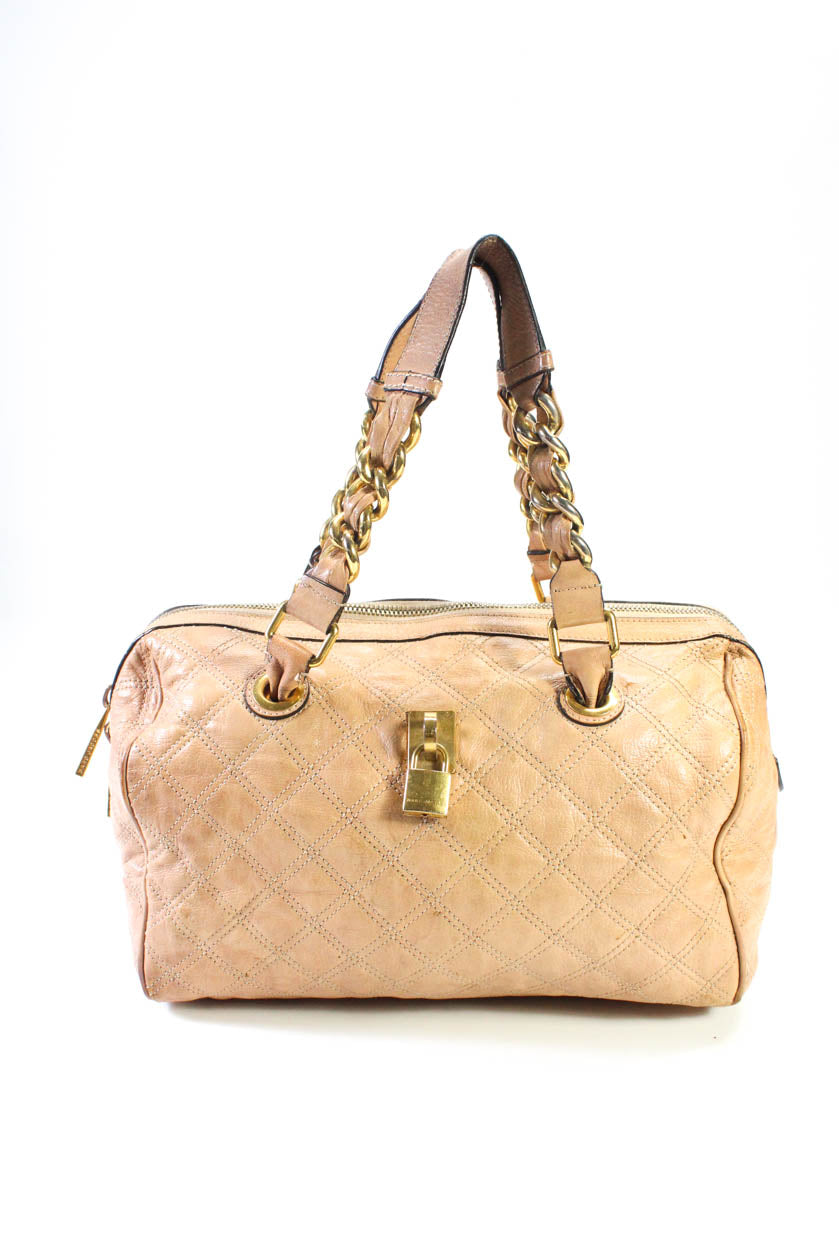 Marc Jacobs Damen Leder gesteppte goldfarben Henkeltasche Westdie Schulter Handtasche Beige